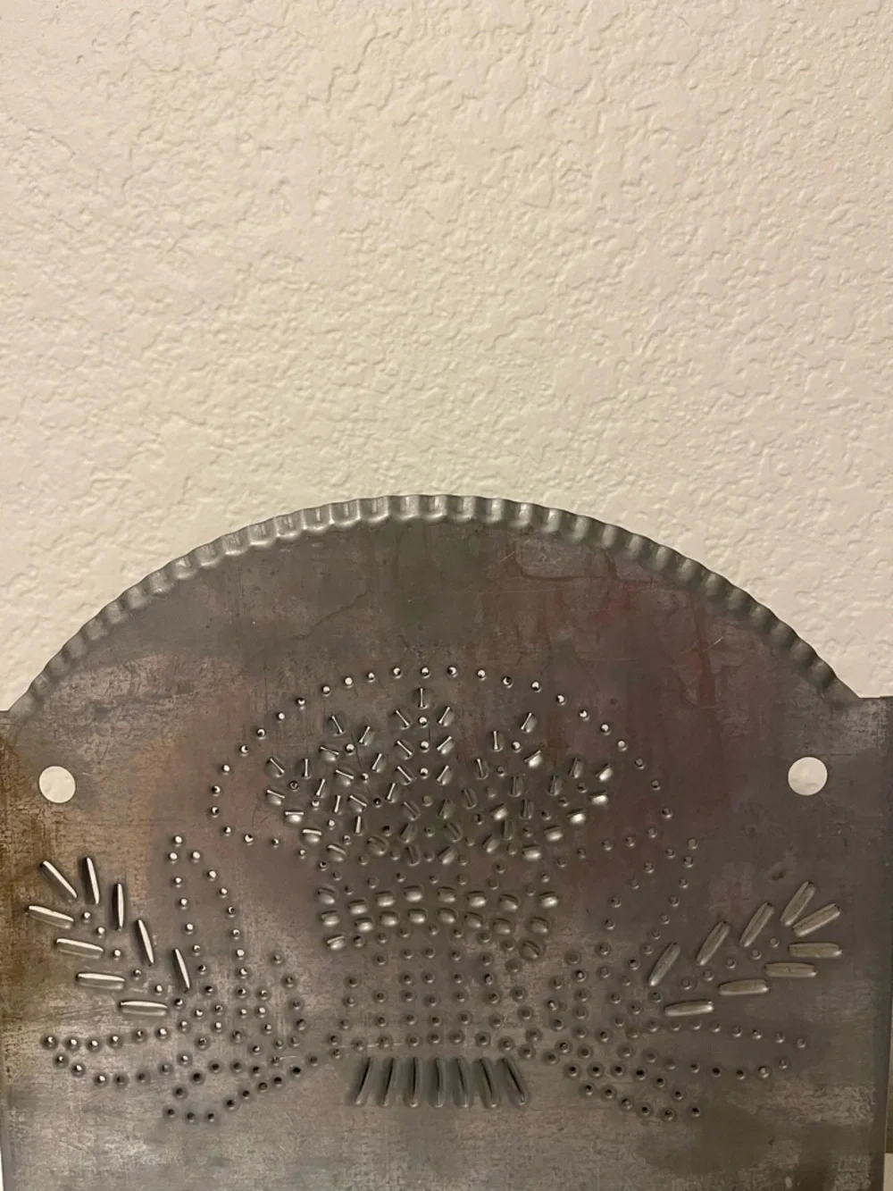 Vintage Metal Wall Mount or Shelf with Floral Punch Design Cottage Core